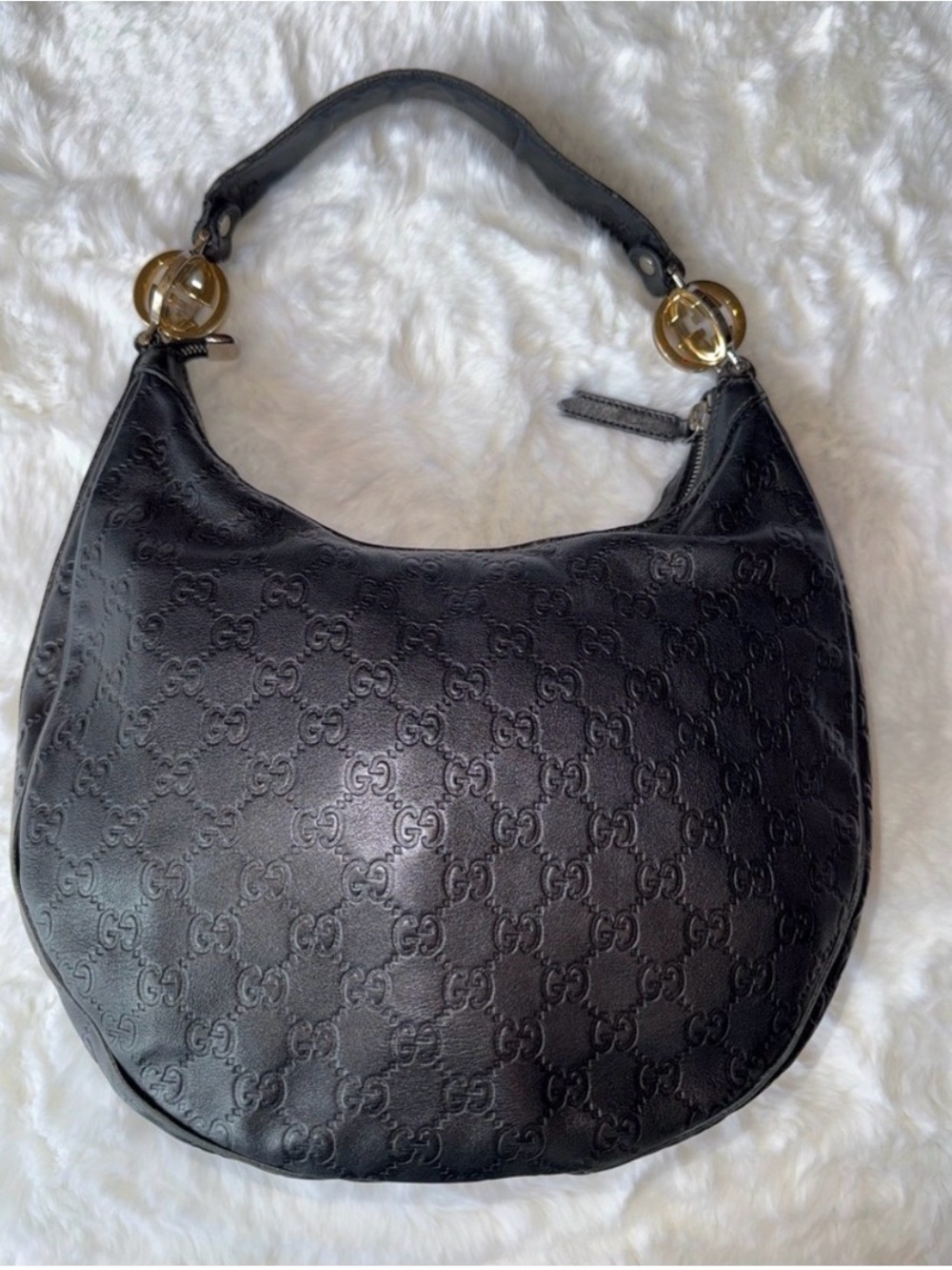 Gucci Black Embossed Leather GG Twins Hobo Bag - Picture 4 of 16